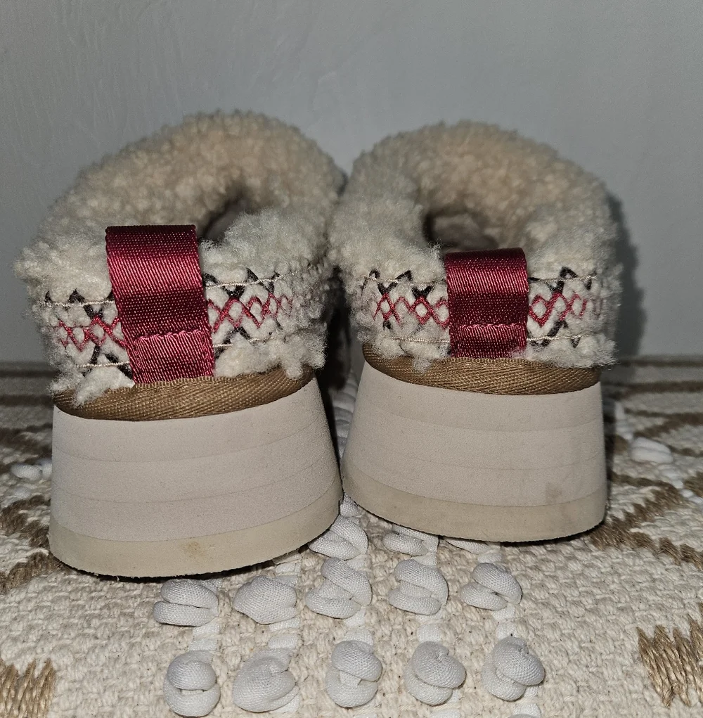 Tazz Ugg Heritage Braid Slippers Shearling Chunky Platform Shoes Clogs Natural